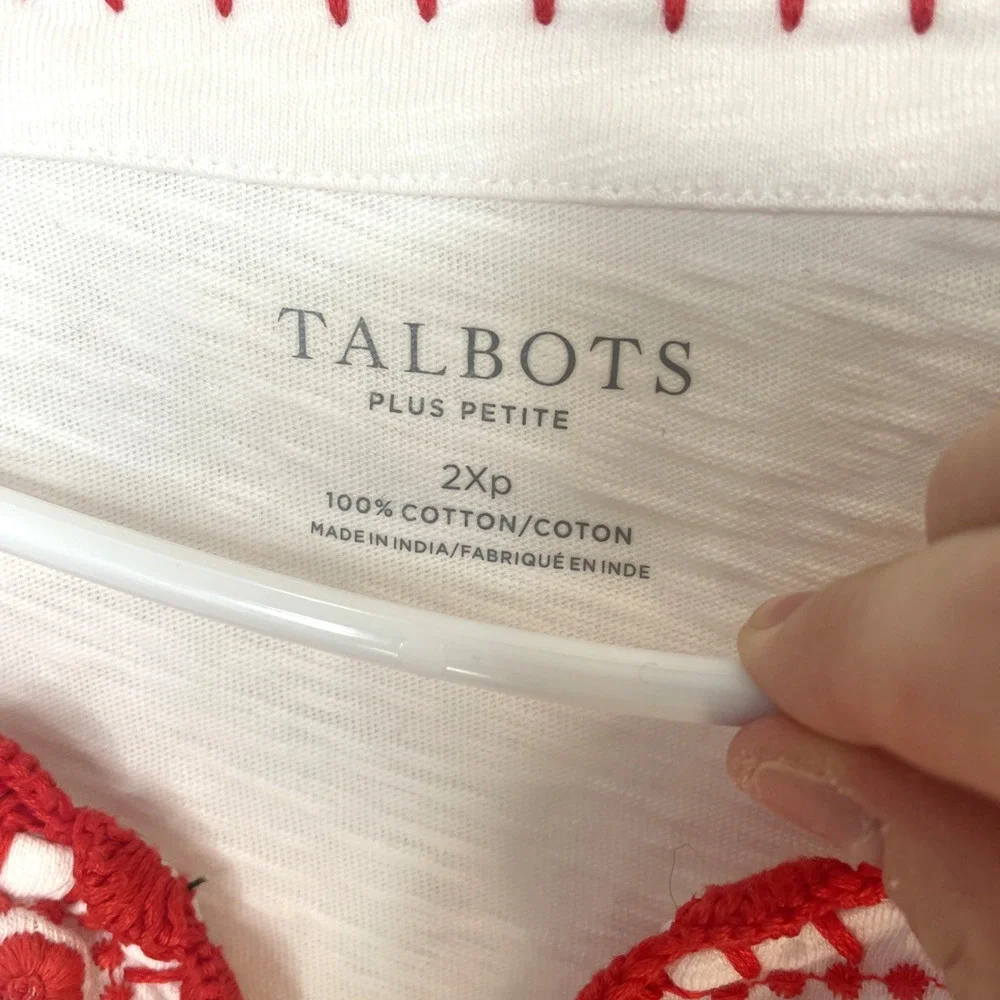 Talbots Women's Aztec Embroidered Short Sleeve Top Sz Petite 2XL 100% Cotton